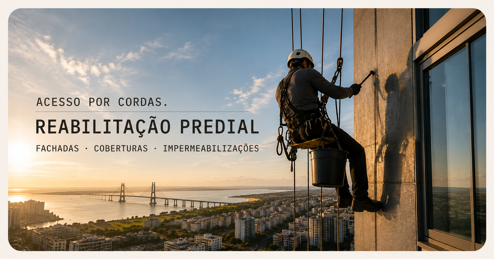 Acesso por cordas — Reabilitação predial: fachadas, coberturas e impermeabilizações